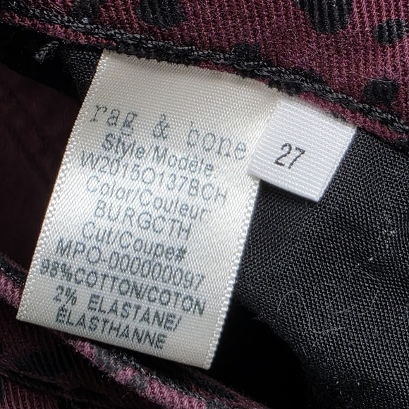 Rag & Bone Size 27 Hana Burgundy Cheetah Animal Print High Rise Waist Crop Jeans - Picture 7 of 12